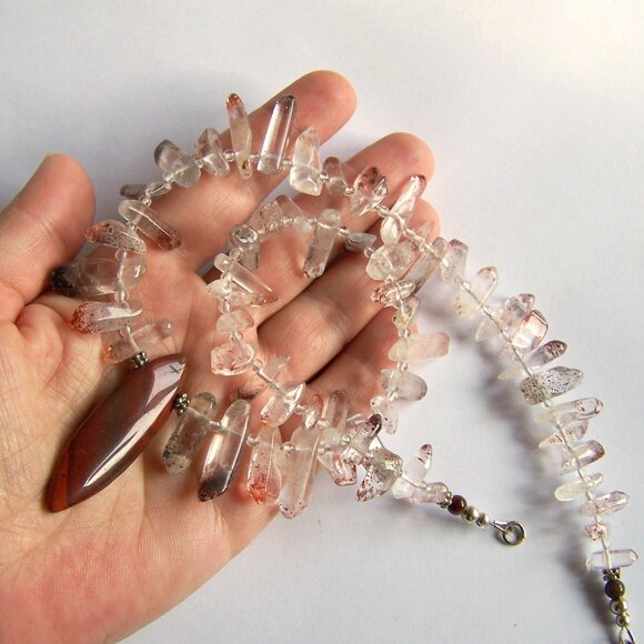 Rare LEPIDOCROCITE SUPER 7 Necklace 925 Jasper Marquise focal Sterling Silver - Picture 3 of 12